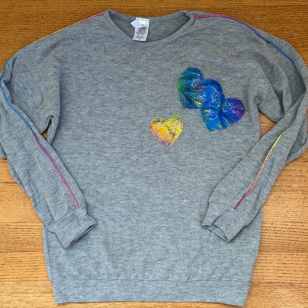 Little Mass Gray Sweatshirt with Multicolor Hearts